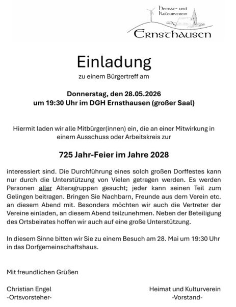 Einladung zum B&uuml;rgertreff - 28.05.2026