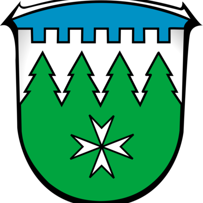 Das Bild zeigt das Wappen der Gemeinde Burgwald
Das Wappen zeigt unter blauem Zinnenschildhaupt zu sieben Zinnen im von Silber und Grün im Tannenschnitt zu vier Spitzen mit je zwei Ästen geteilten Schild unten ein silbernes Johanniterkreuz.